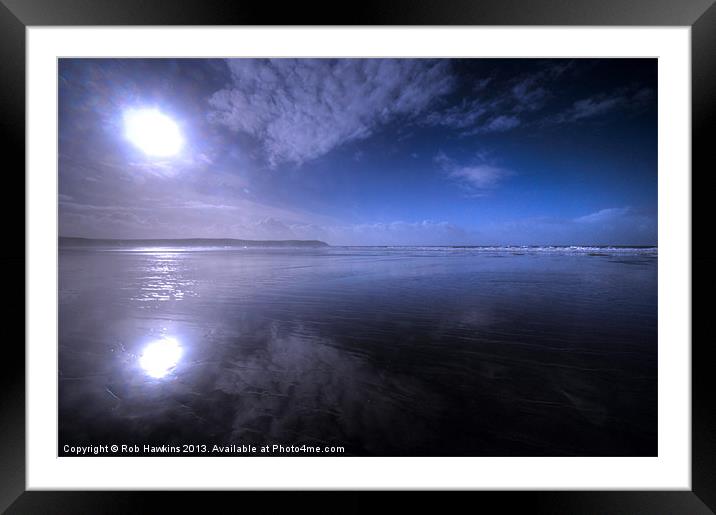Woolacombe Beach in blue Framed Mounted Print by Rob Hawkins