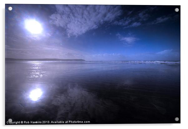 Woolacombe Beach in blue Acrylic by Rob Hawkins