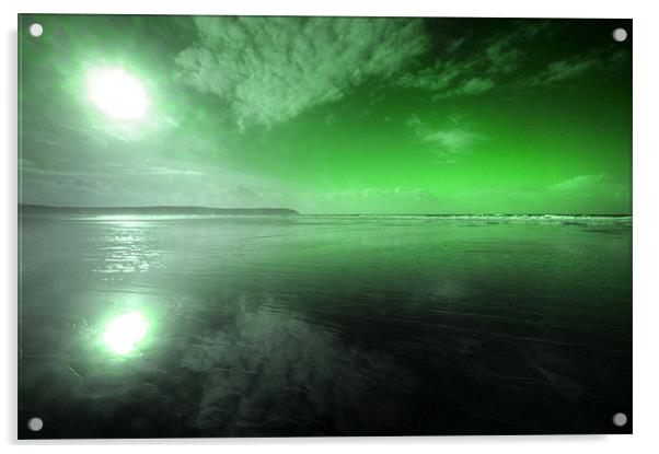 Woolacombe Beach in green Acrylic by Rob Hawkins