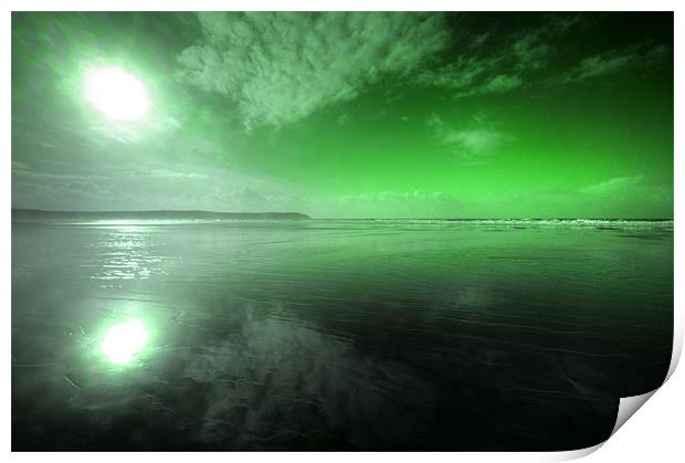 Woolacombe Beach in green Print by Rob Hawkins