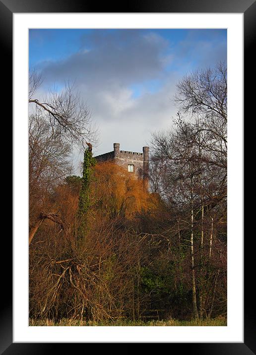 Aberagevnny Castle through the trees Framed Mounted Print by simon powell