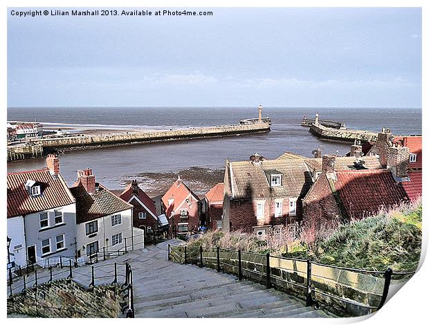 Harbour View Whitby. Print by Lilian Marshall