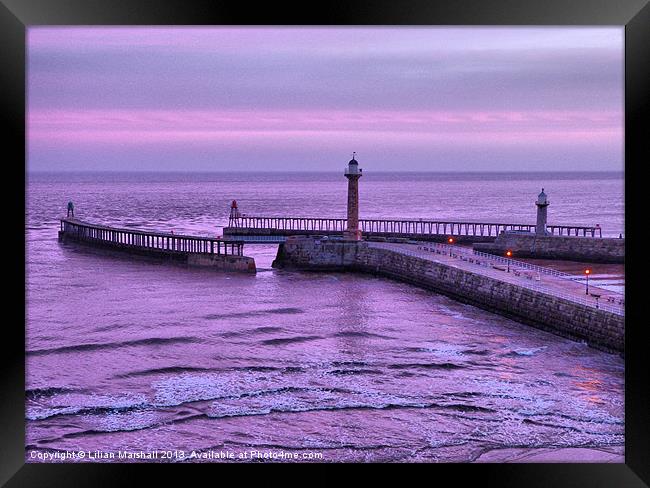 Sunrise over Whitby. Framed Print by Lilian Marshall