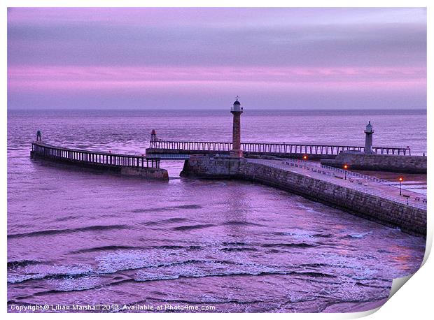 Sunrise over Whitby. Print by Lilian Marshall