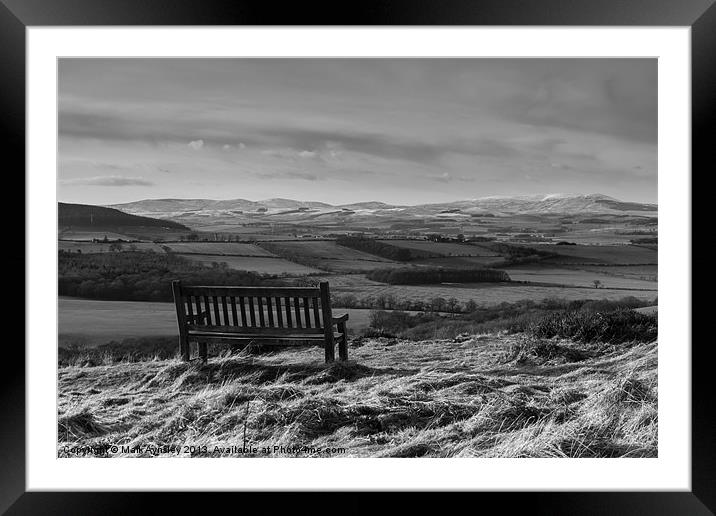 Bench with a view. B&W Framed Mounted Print by Mark Aynsley