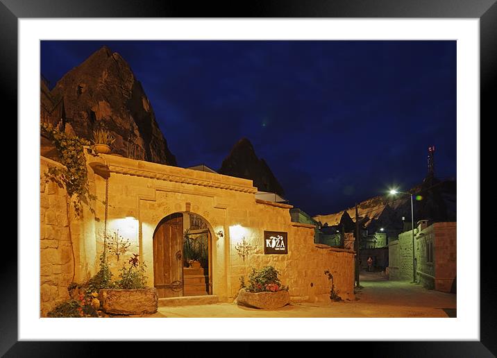 Night scene hilltop lane Goreme Cappadocia Framed Mounted Print by Arfabita  