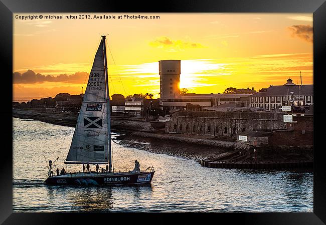 Yacht Sunset Framed Print by michael rutter