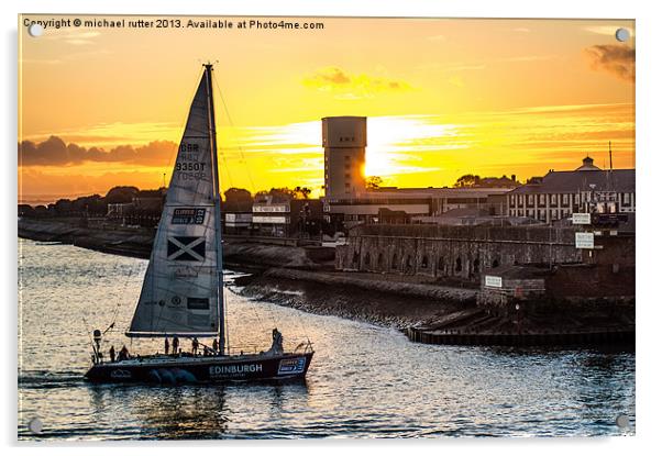 Yacht Sunset Acrylic by michael rutter