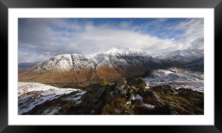 Ben Nevis and Glen Nevis in winter. Framed Mounted Print by John Cameron