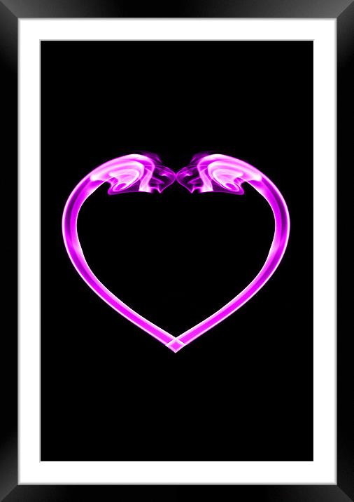 Pink heart on black Framed Mounted Print by Steve Purnell