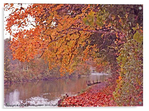 RIVER ITCHEN IN AUTUMN OIL. Acrylic by Anthony Kellaway