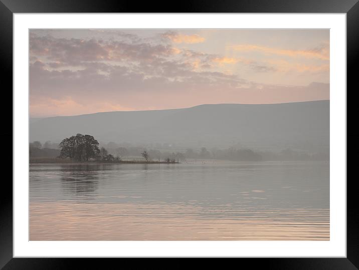 dawn on llangorse lake brecon beacons Framed Mounted Print by simon powell