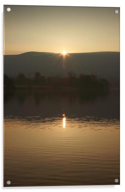 dawn on llangorse lake brecon beacons Acrylic by simon powell