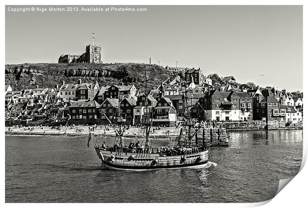 St Marys Church and Galleon Whitby Print by Nige Morton