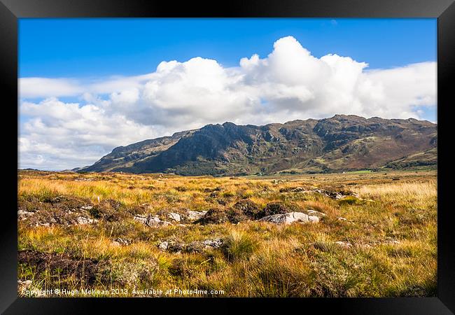 View over the moss of Mointeach Mhor to Sgurr an t Framed Print by Hugh McKean