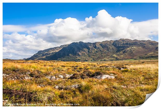 View over the moss of Mointeach Mhor to Sgurr an t Print by Hugh McKean
