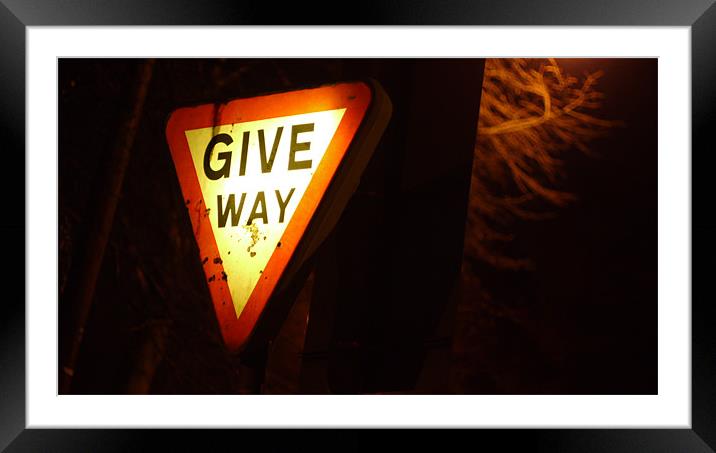 Give way sign at night Framed Mounted Print by Marc Reeves
