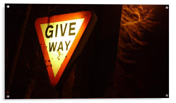 Give way sign at night Acrylic by Marc Reeves