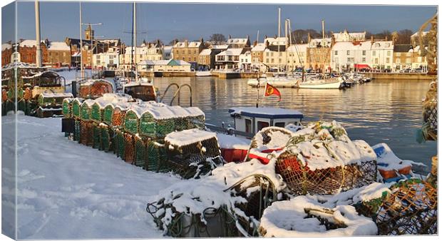 Anstruther Harbour Snow Canvas Print by Bob Legg