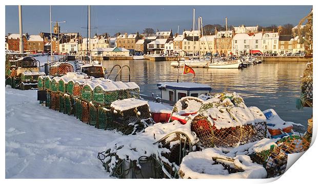 Anstruther Harbour Snow Print by Bob Legg