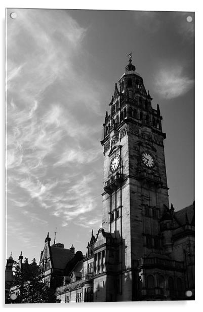Sheffield Town Hall in Mono Acrylic by Darren Galpin
