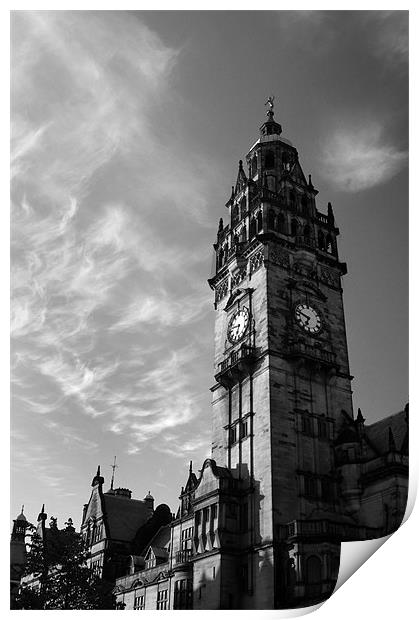 Sheffield Town Hall in Mono Print by Darren Galpin