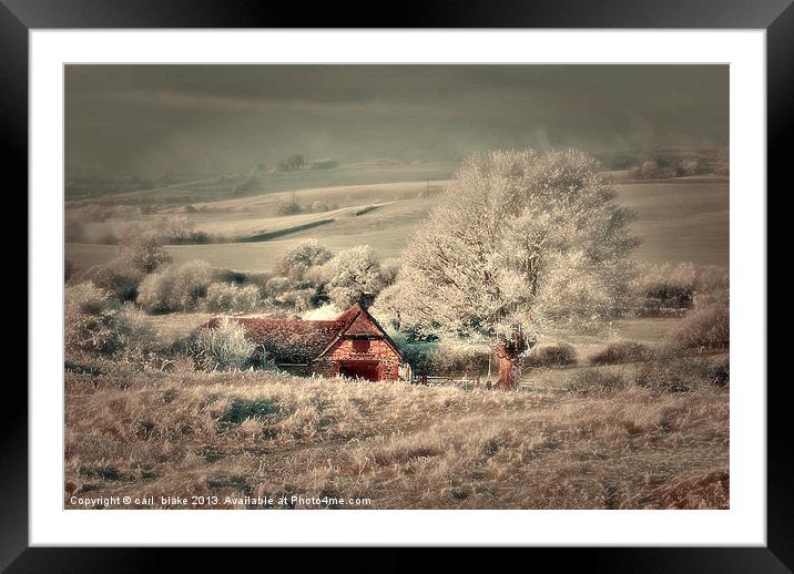 painted barn 2 winter Framed Mounted Print by carl blake