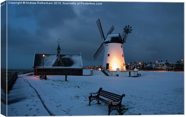 Snowy Lytham Windmill Canvas Print by Andrew Rotherham