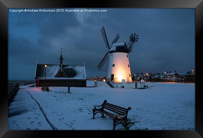 Snowy Lytham Windmill Framed Print by Andrew Rotherham