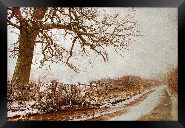 snowy kent country lane Framed Print by Dawn Cox