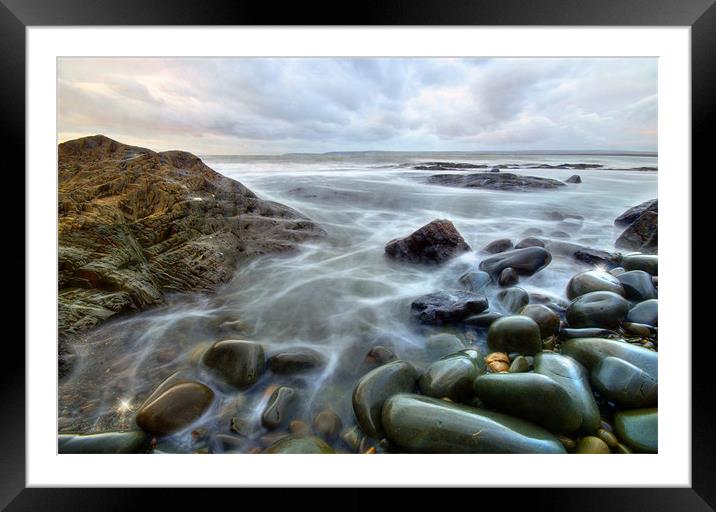 Pebbles at high tide Framed Mounted Print by nick woodrow