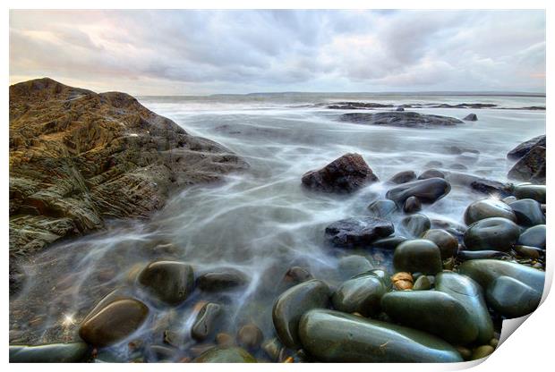 Pebbles at high tide Print by nick woodrow