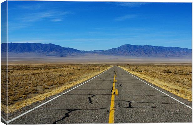 Highway through vast empty spaces, Nevada Canvas Print by Claudio Del Luongo