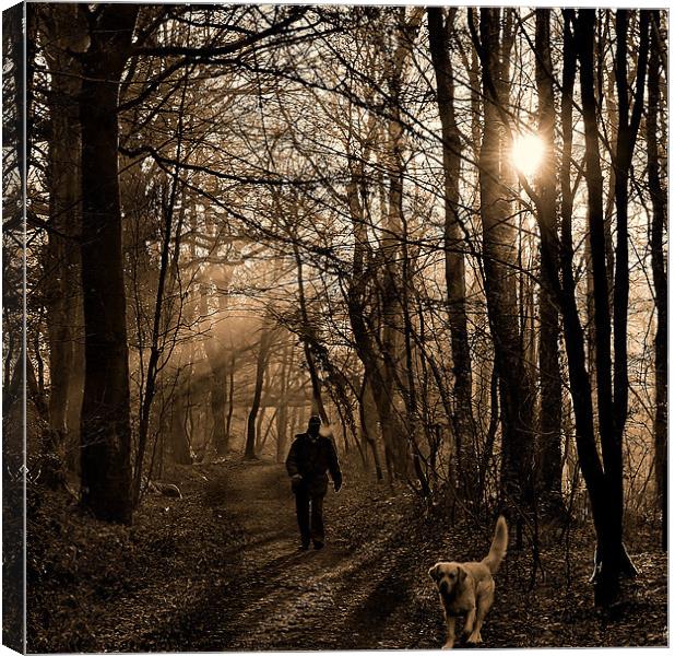 Walking the dog 2 Canvas Print by Mark  F Banks
