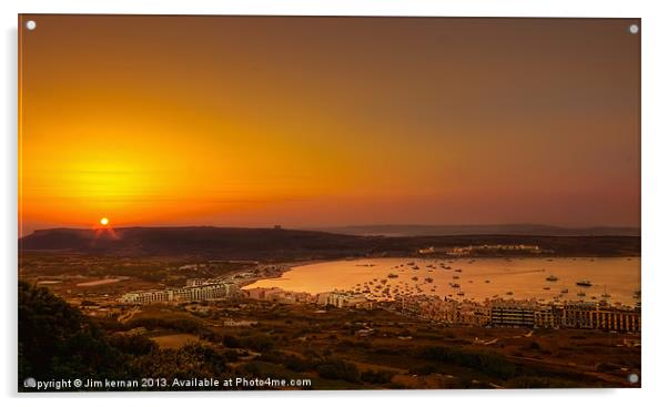 Sunset Over Mellieha Bay Acrylic by Jim kernan