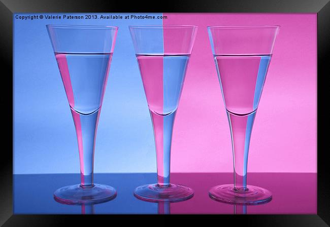 Two Colour Three Wine Glasses Framed Print by Valerie Paterson
