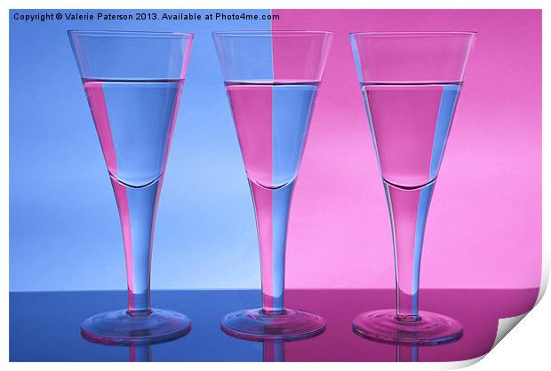 Two Colour Three Wine Glasses Print by Valerie Paterson