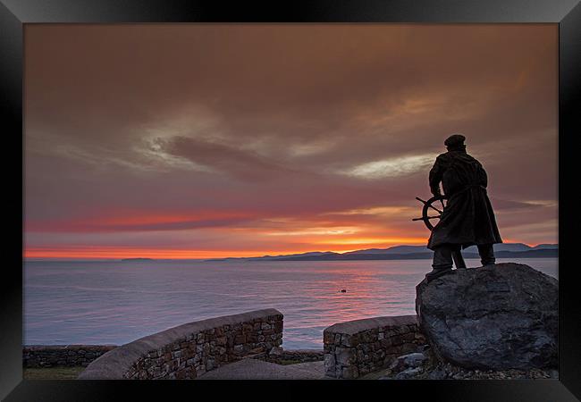 Dic Evans Statue at Moelfre at Sunrise on the Isle Framed Print by Gail Johnson