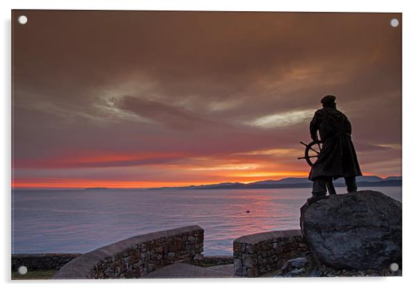 Dic Evans Statue at Moelfre at Sunrise on the Isle Acrylic by Gail Johnson