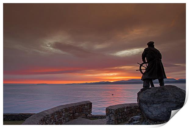 Dic Evans Statue at Moelfre at Sunrise on the Isle Print by Gail Johnson