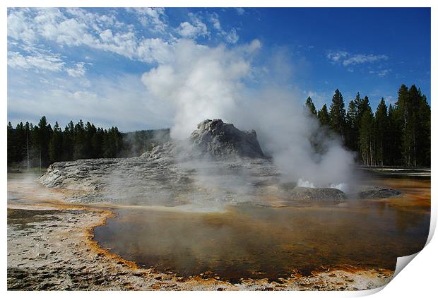 Geyser and hot pool in Yellowstone Print by Claudio Del Luongo