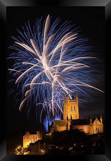 Worcester Cathedral fireworks display Framed Print by chris dobbs