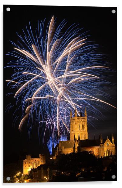 Worcester Cathedral fireworks display Acrylic by chris dobbs