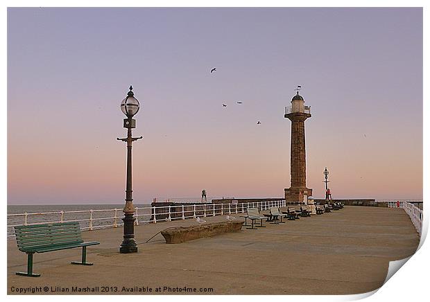 West Cliff Pier. Whitby. Print by Lilian Marshall