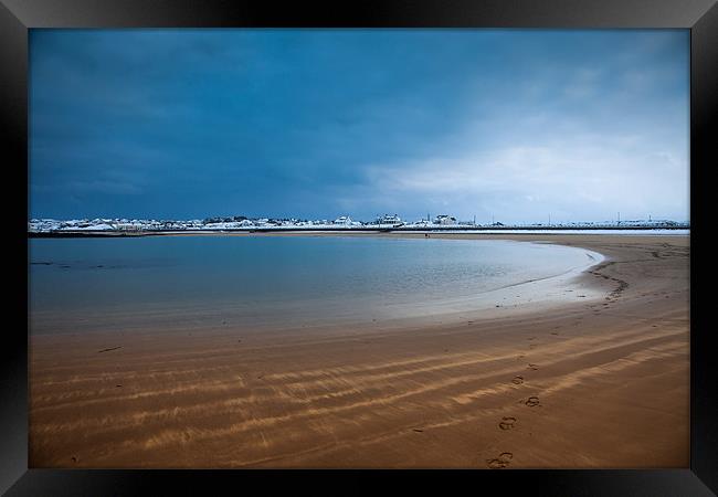 Snow on Trearddur Bay Framed Print by Gail Johnson