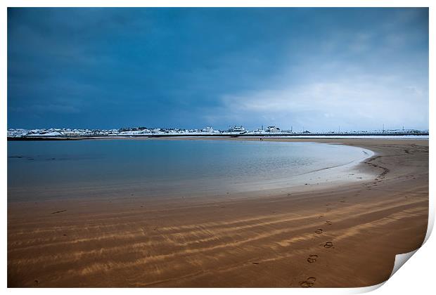 Snow on Trearddur Bay Print by Gail Johnson