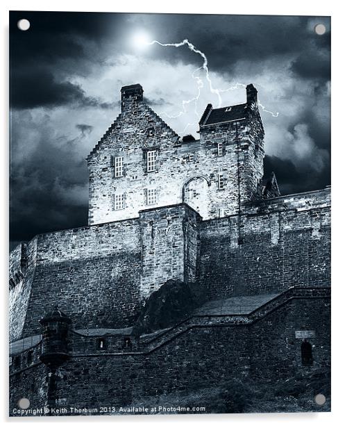 Lightning over Edinburgh Castle. Acrylic by Keith Thorburn EFIAP/b