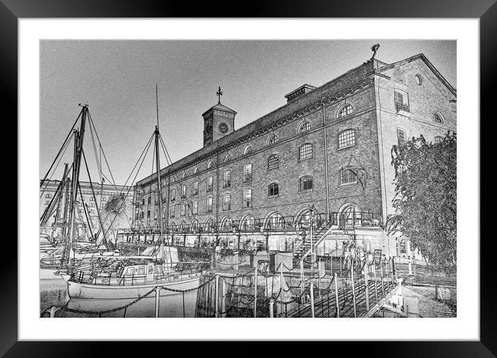 St Katherines Dock London sketch Framed Mounted Print by David Pyatt