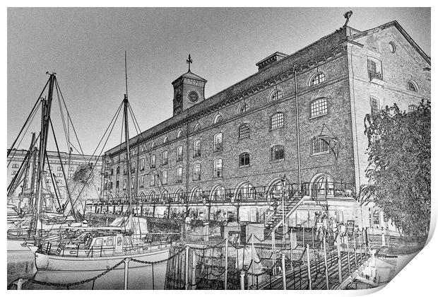 St Katherines Dock London sketch Print by David Pyatt