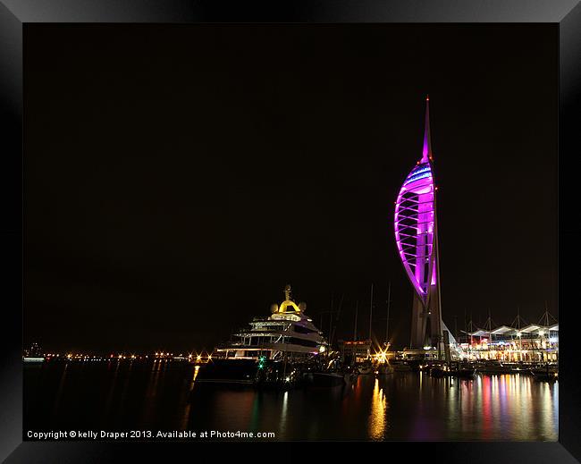 The Spinnaker Tower At Night Framed Print by kelly Draper
